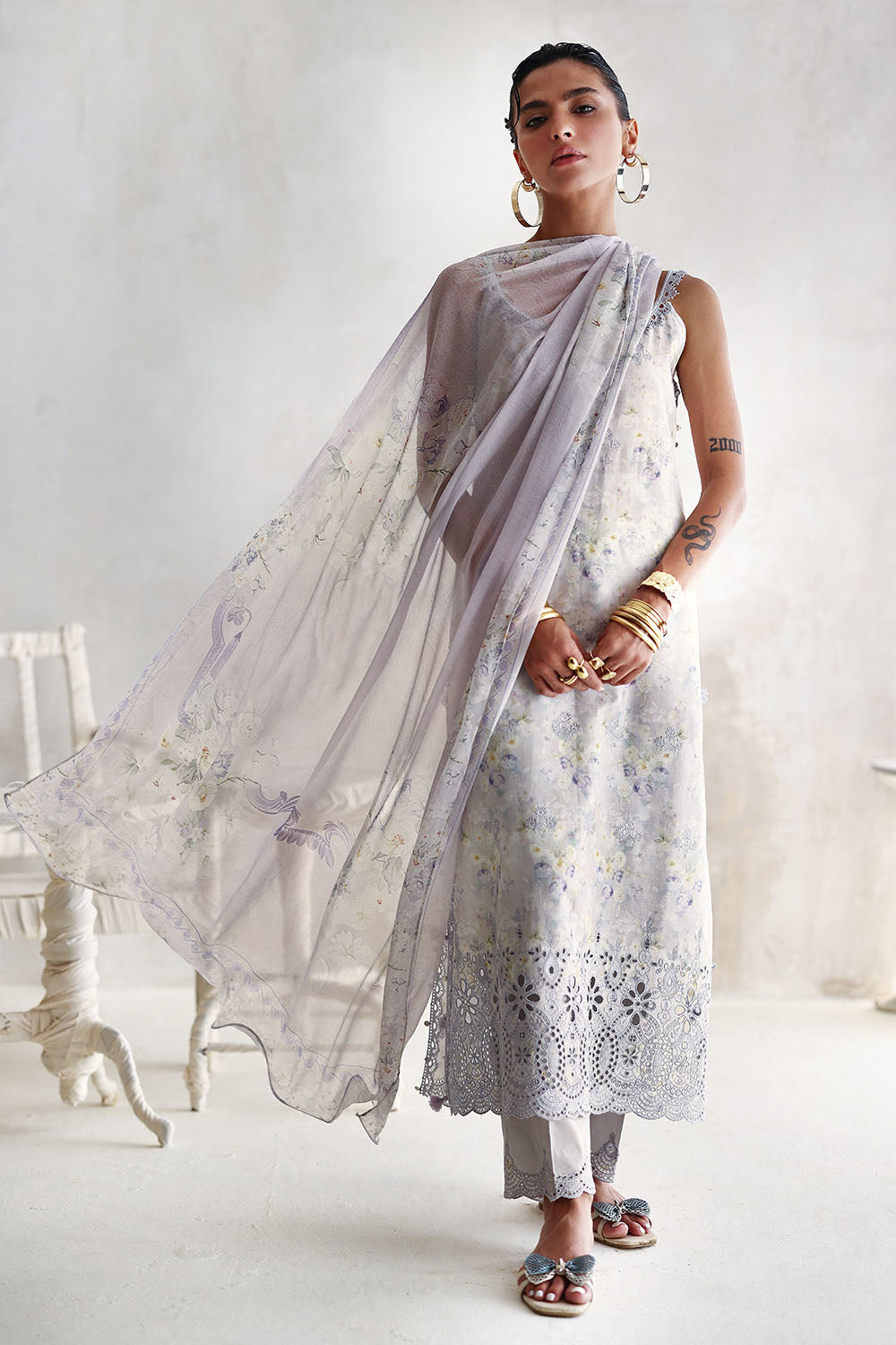 3 Piece Embroidered Printed Lawn Suit with Printed Chiffon Dupatta