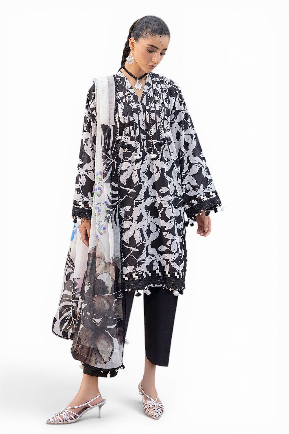 3 Piece Embroidered Printed Lawn Suit with Embroidered Printed Chiffon Dupatta