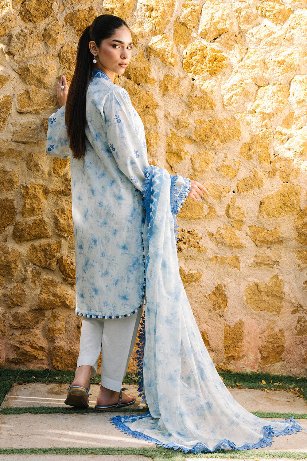 3 Piece Embroidered Printed Lawn Suit with Border and Printed Chiffon Dupatta