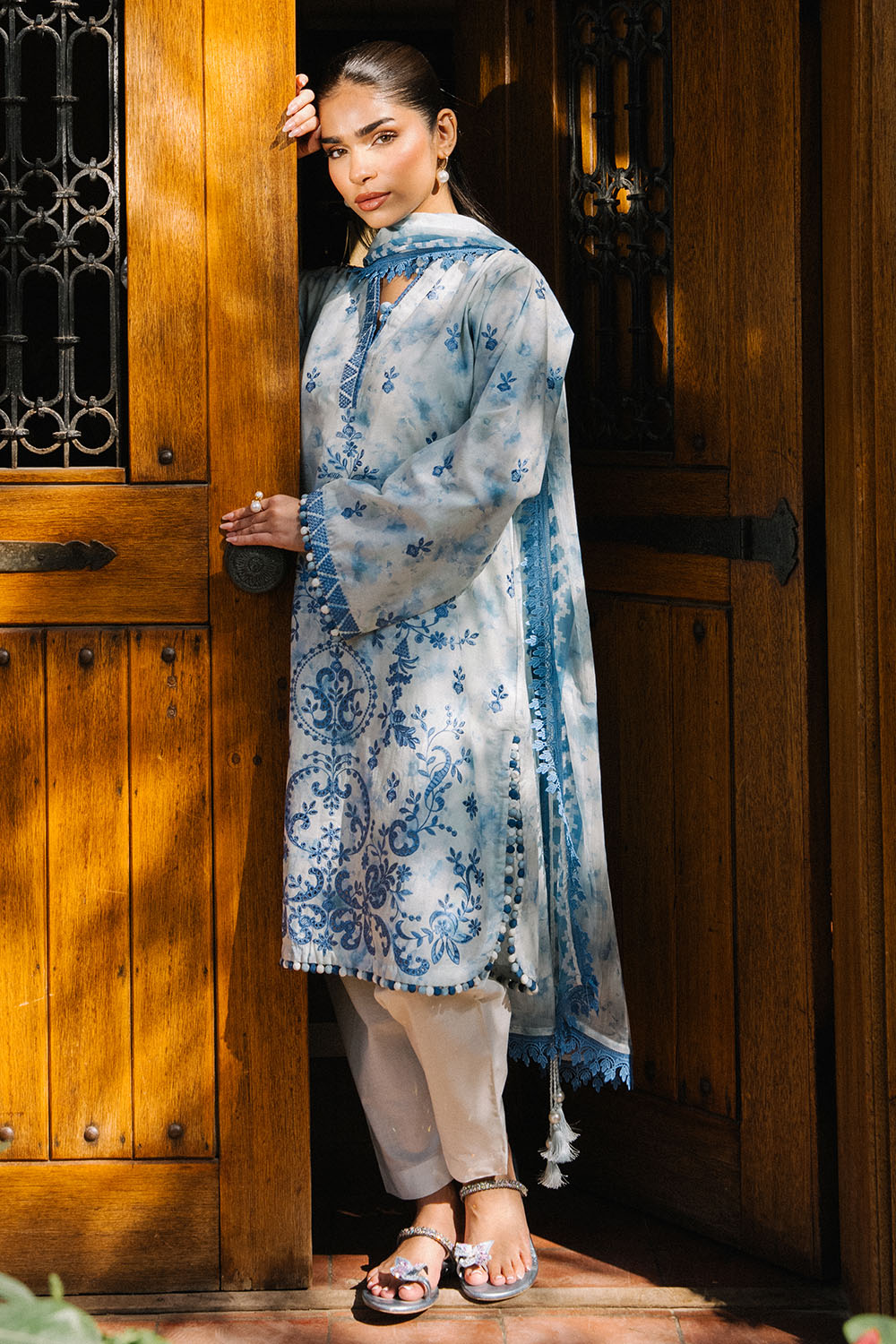3 Piece Embroidered Printed Lawn Suit with Border and Printed Chiffon Dupatta