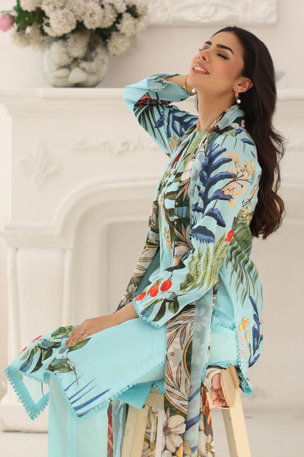 3 Piece Printed Lawn Suit With Chiffon Dupatta