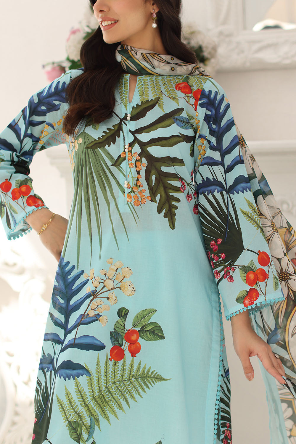 3 Piece Printed Lawn Suit With Chiffon Dupatta