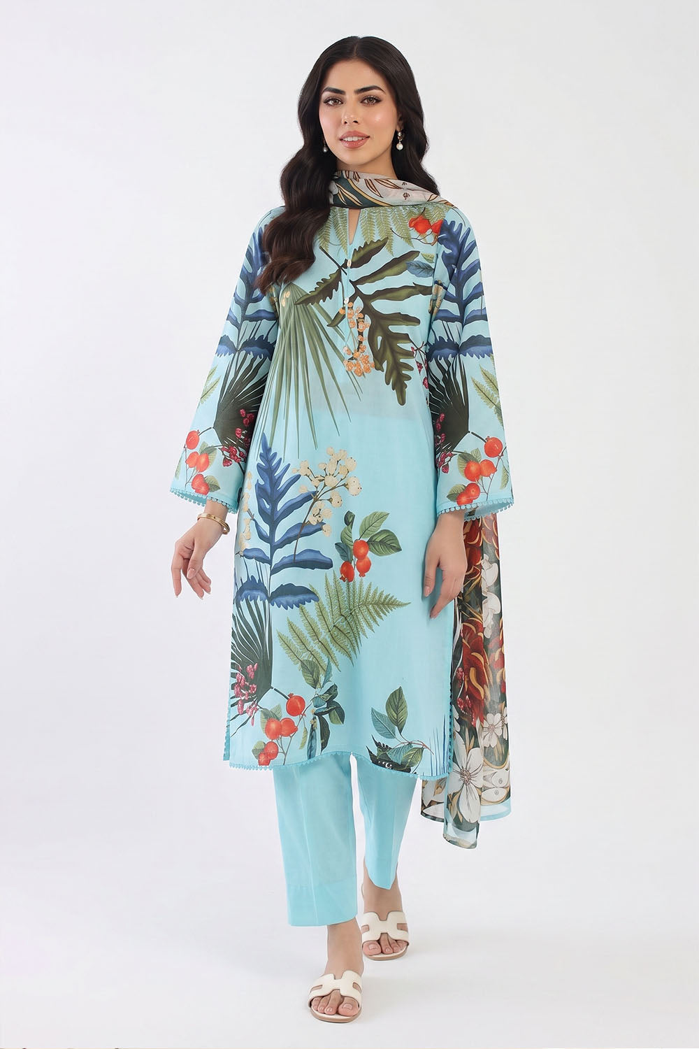 3 Piece Printed Lawn Suit With Chiffon Dupatta