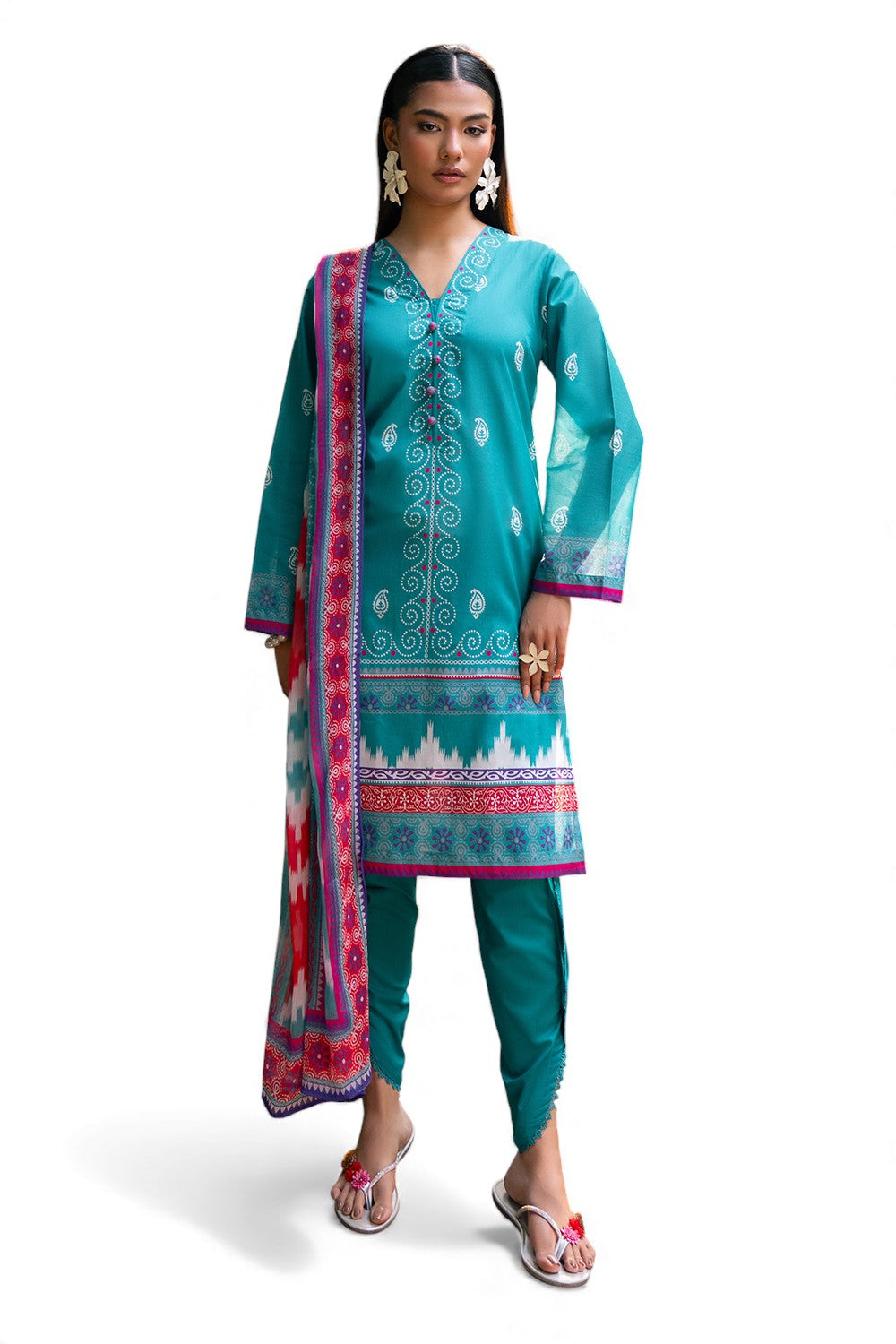 3 Piece Printed Lawn Suit With Chiffon Dupatta