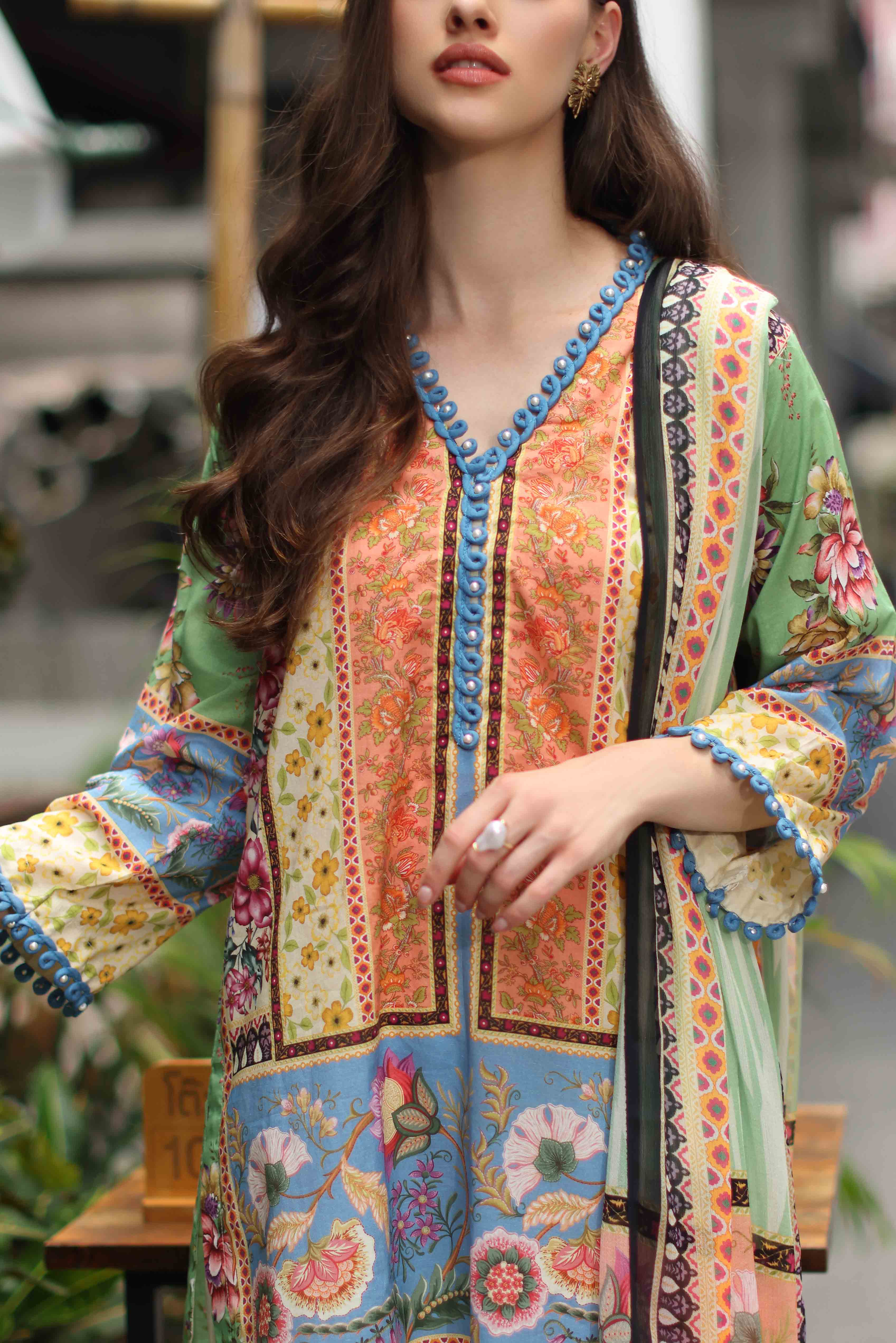 3 Piece Printed Lawn Suit with Printed Chiffon Dupatta