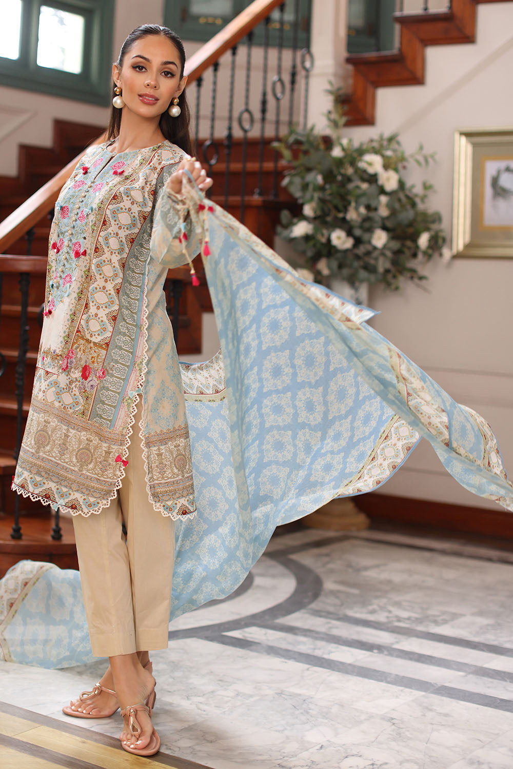 Gul Ahmed - 3 Piece Printed Lawn Suit with Chiffon Dupatta