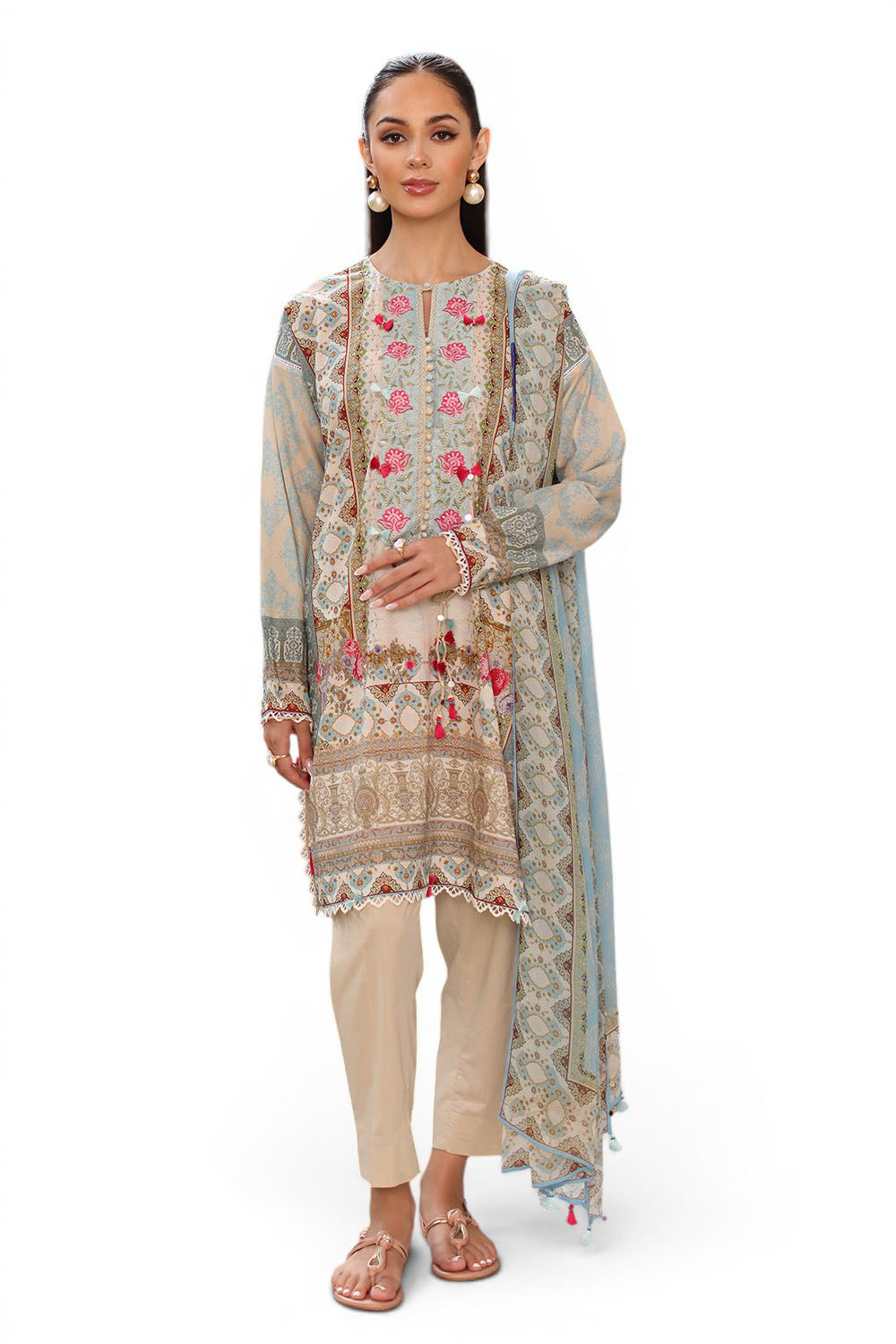 Gul Ahmed - 3 Piece Printed Lawn Suit with Chiffon Dupatta