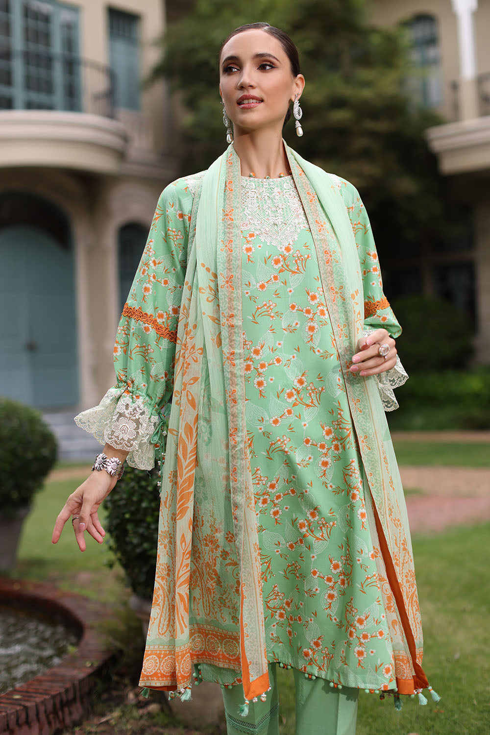 Gul Ahmed - 3 Piece Printed Lawn Suit with Chiffon Dupatta