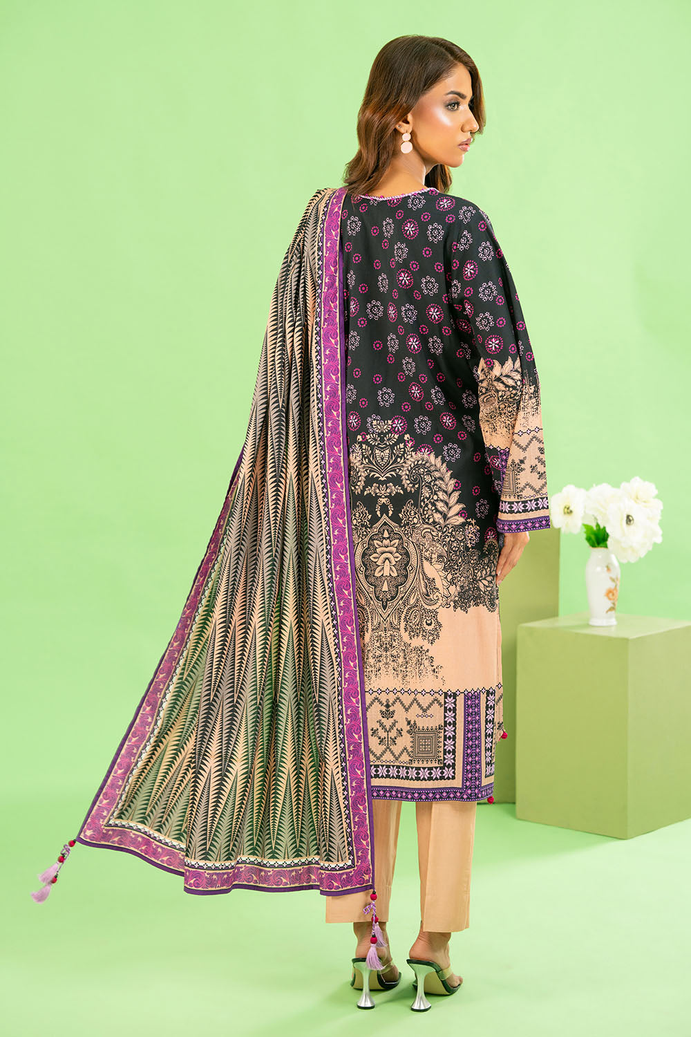 3 Piece Printed Cotton Linen Suit With Dupatta
