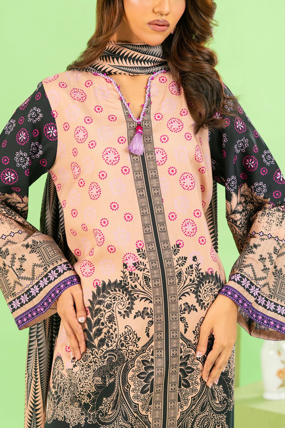 3 Piece Printed Cotton Linen Suit With Dupatta