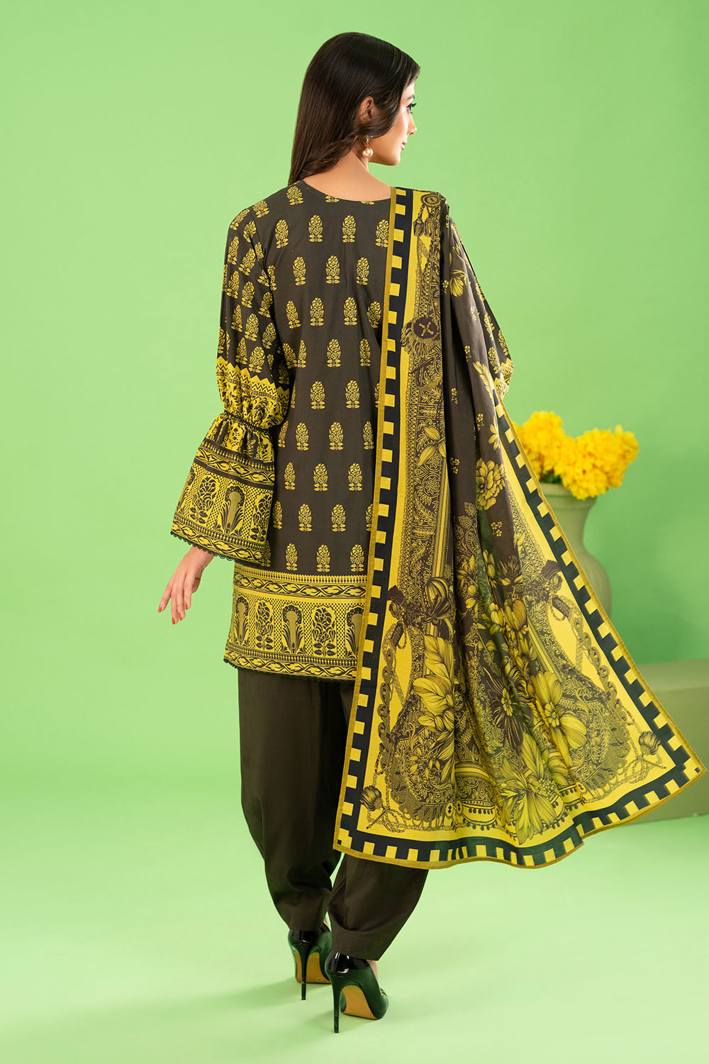 3 Piece Printed Cotton Linen Suit With Dupatta