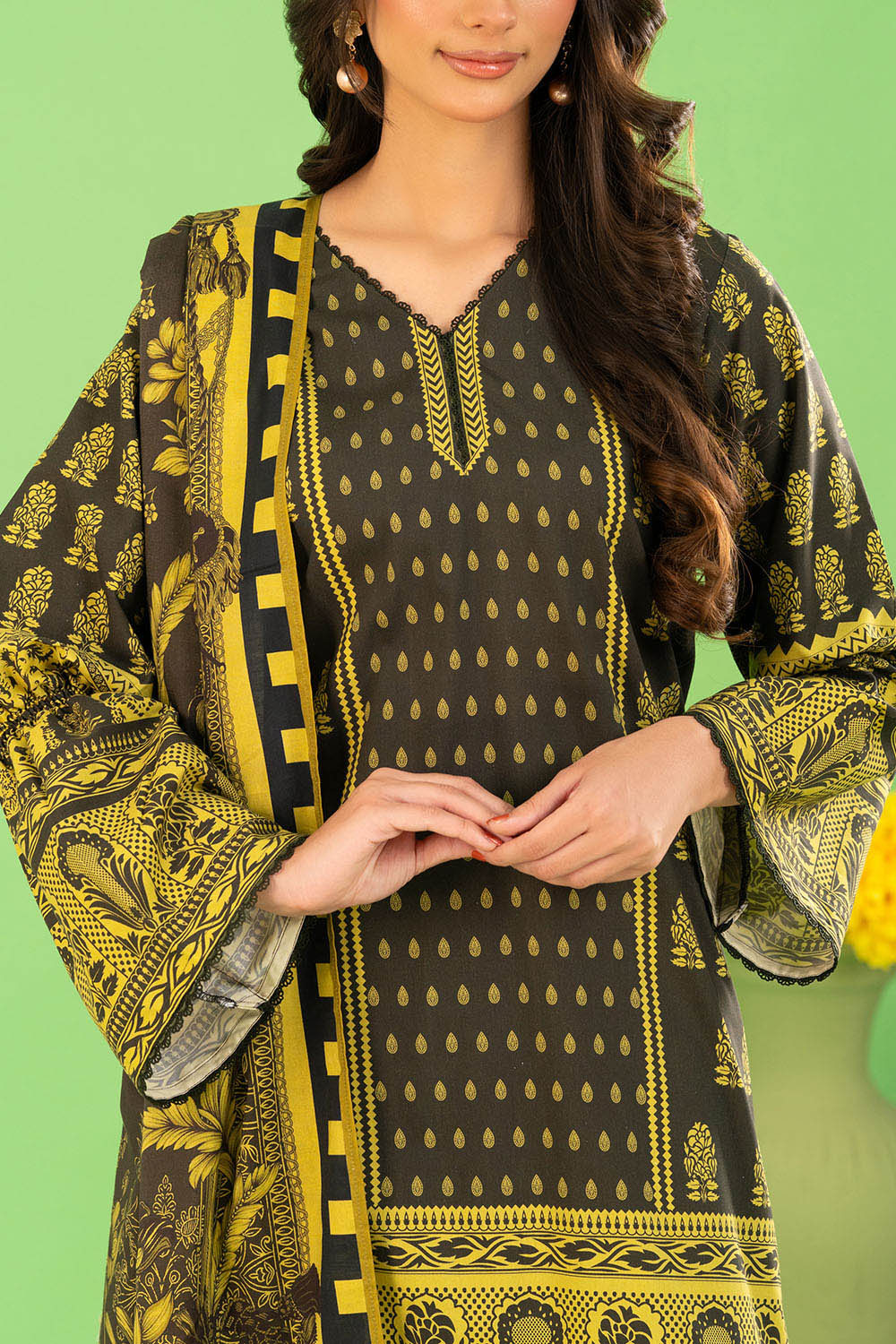 3 Piece Printed Cotton Linen Suit With Dupatta