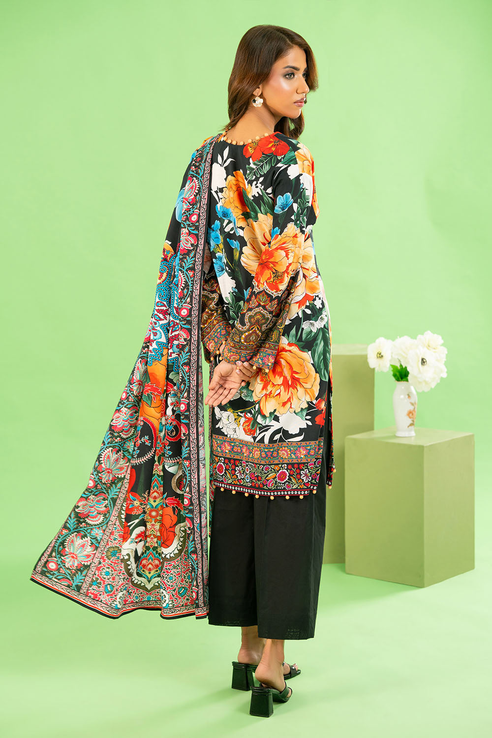 3 Piece Printed Cotton Linen Suit With Dupatta