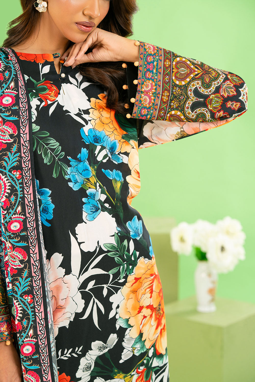 3 Piece Printed Cotton Linen Suit With Dupatta