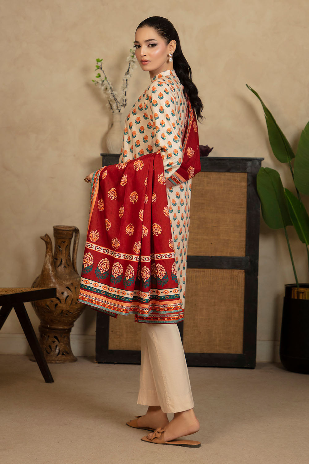 3 Piece Printed Cotton Linen Suit With Dupatta
