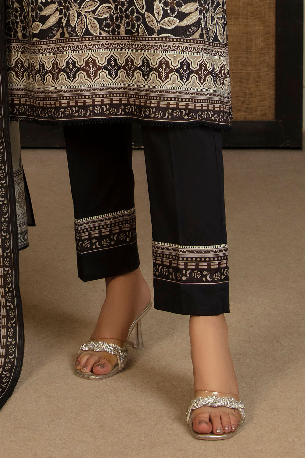 3 Piece Printed Cotton Linen Suit With Dupatta