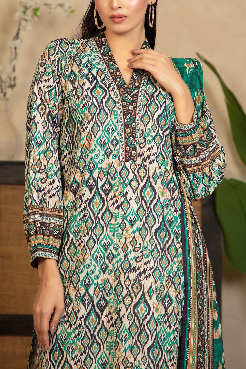 3 Piece Printed Cotton Linen Suit With Dupatta