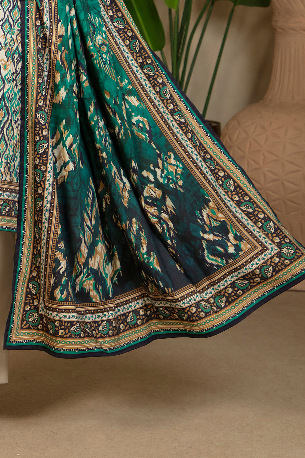 3 Piece Printed Cotton Linen Suit With Dupatta