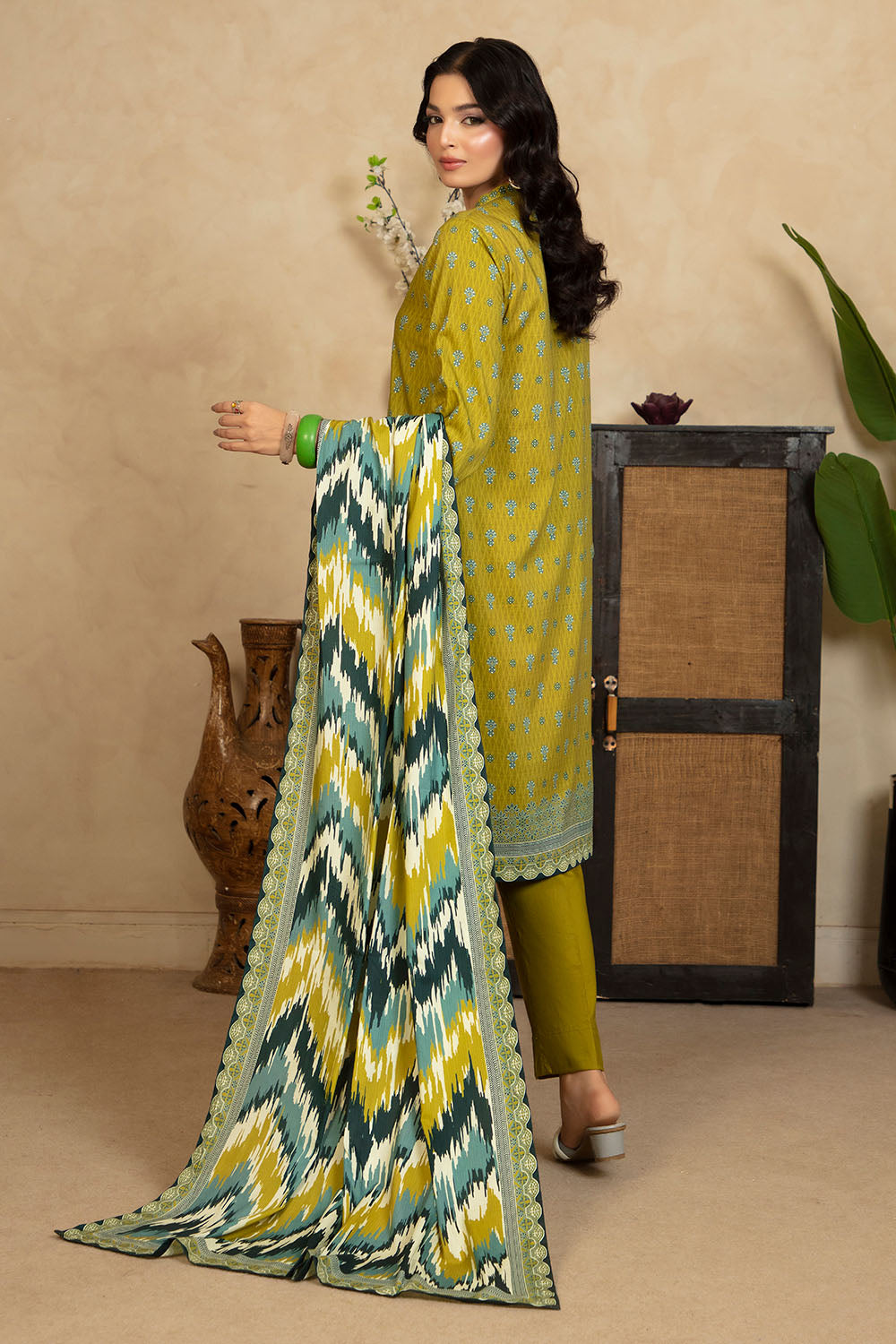 3 Piece Printed Cotton Linen Suit With Dupatta
