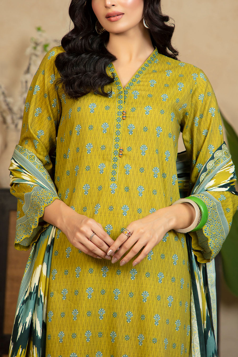 3 Piece Printed Cotton Linen Suit With Dupatta