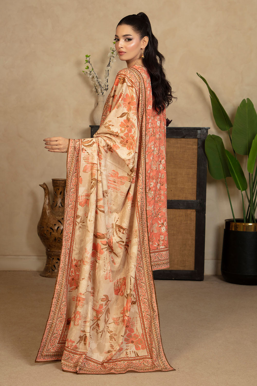 3 Piece Printed Cotton Linen Suit With Dupatta