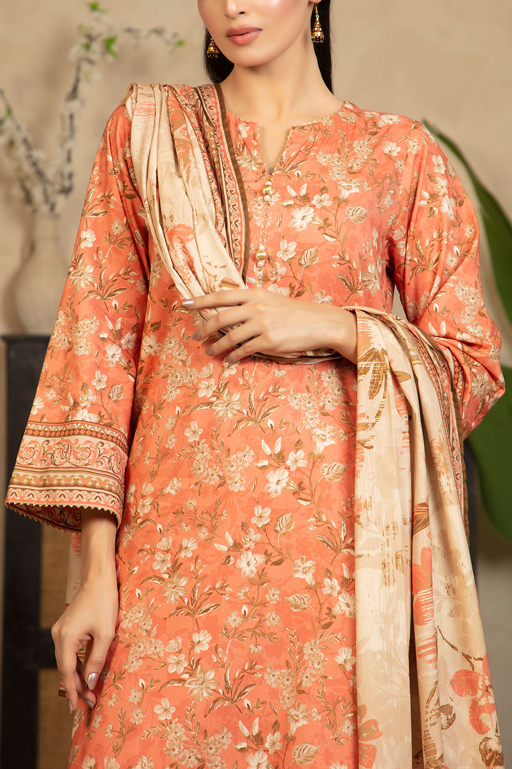 3 Piece Printed Cotton Linen Suit With Dupatta