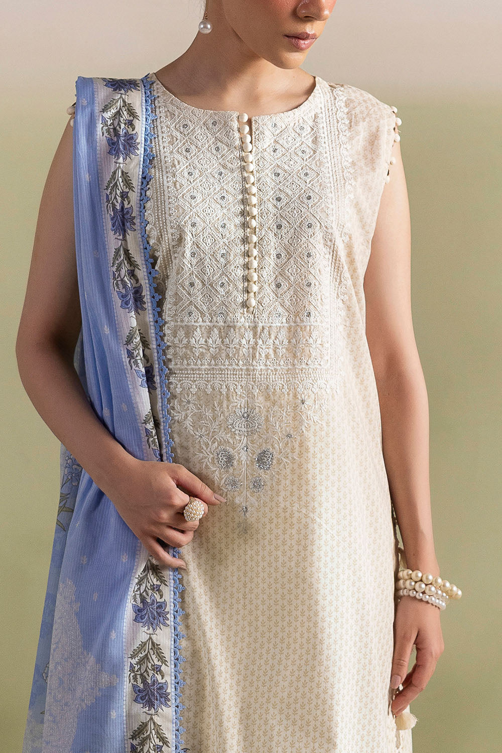 3 Piece Embroidered Printed Lawn Suit with Printed Denting Dupatta