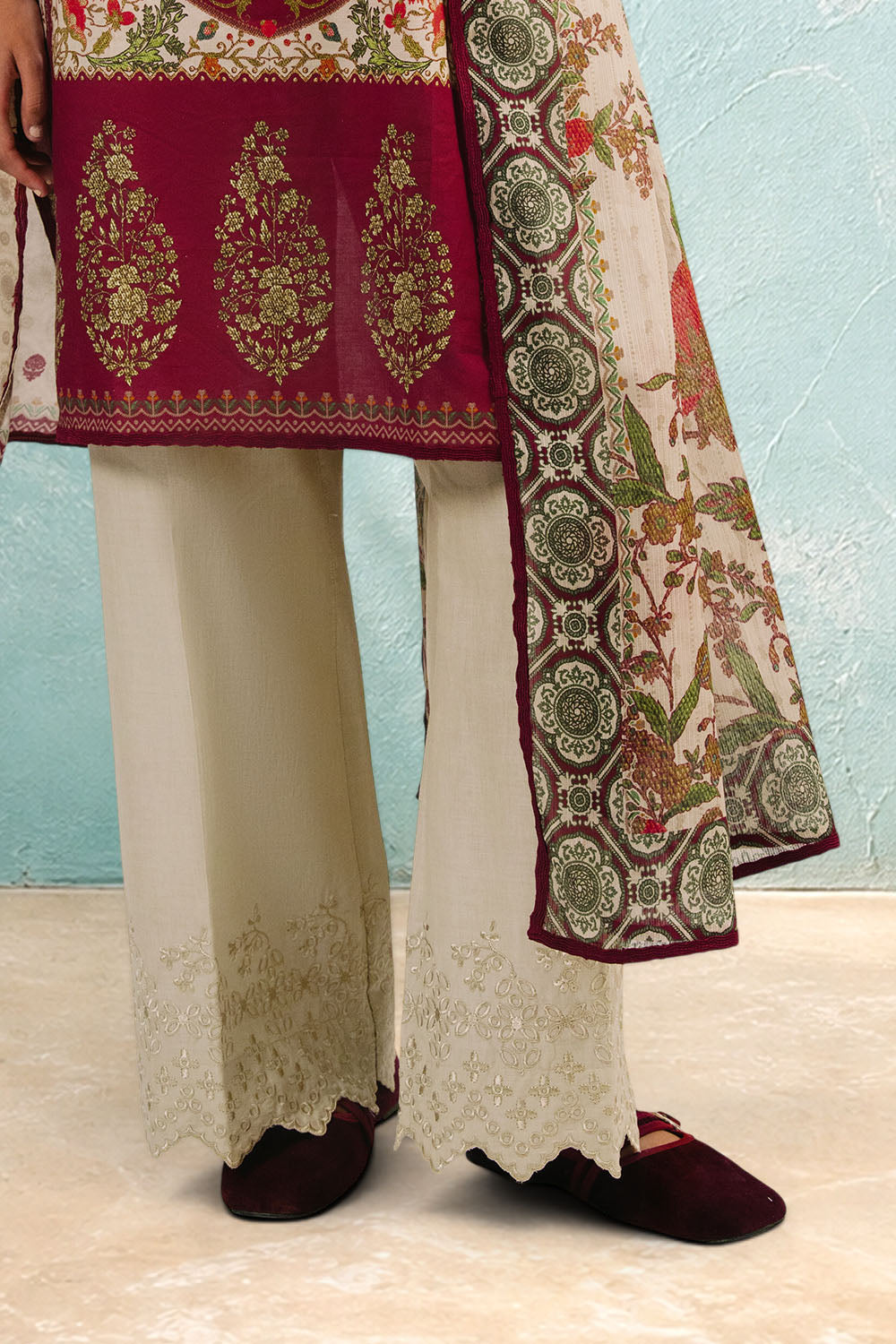 3 Piece Printed Cotton Suit with Printed Denting Lawn Dupatta and Embroidered Trouser