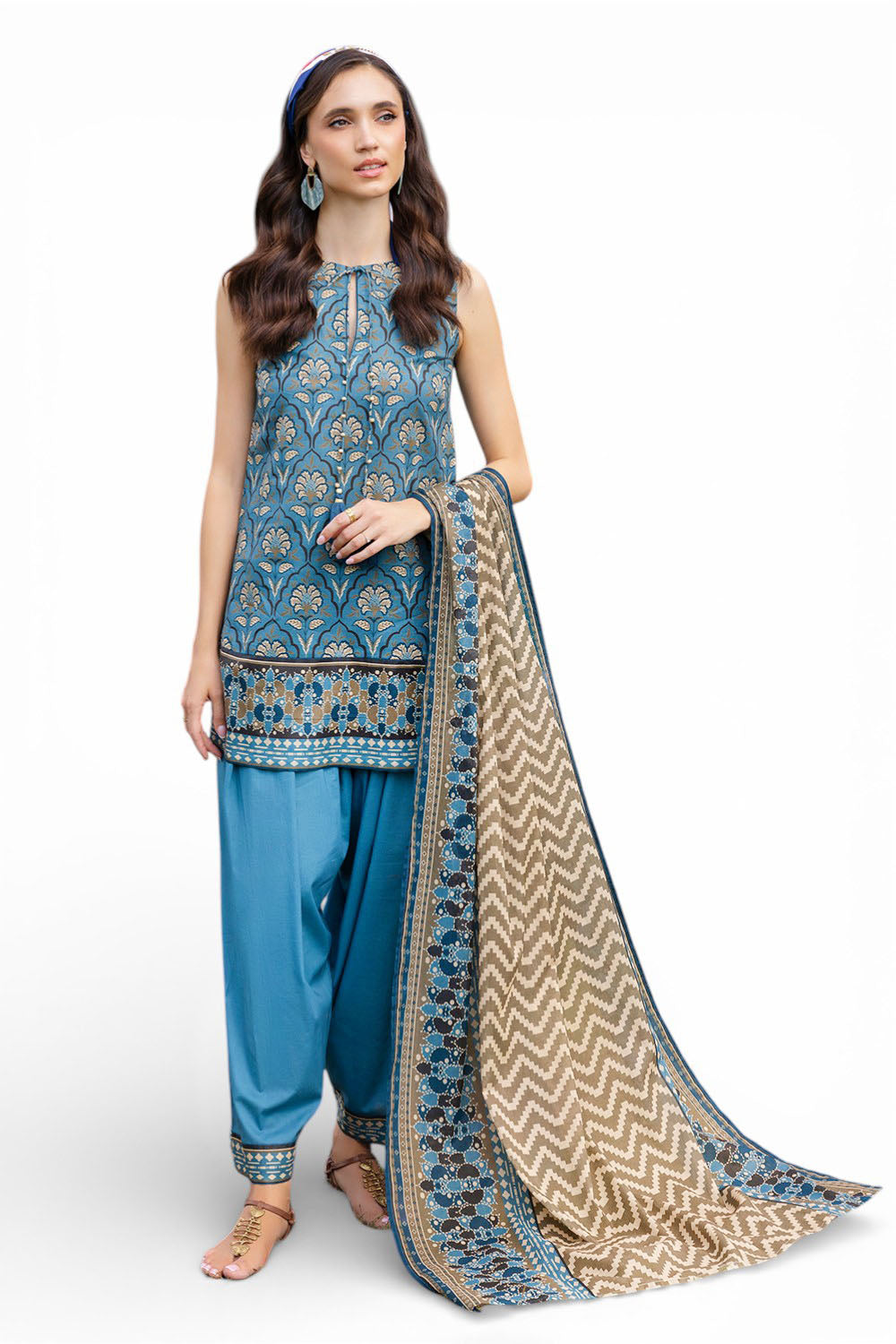 3 Piece Printed Cambric Suit with Lawn Dupatta
