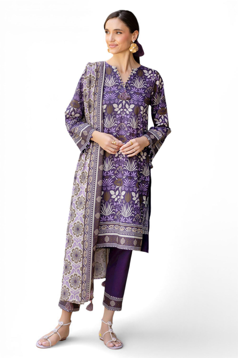 3 Piece Printed Cambric Suit With Lawn Dupatta