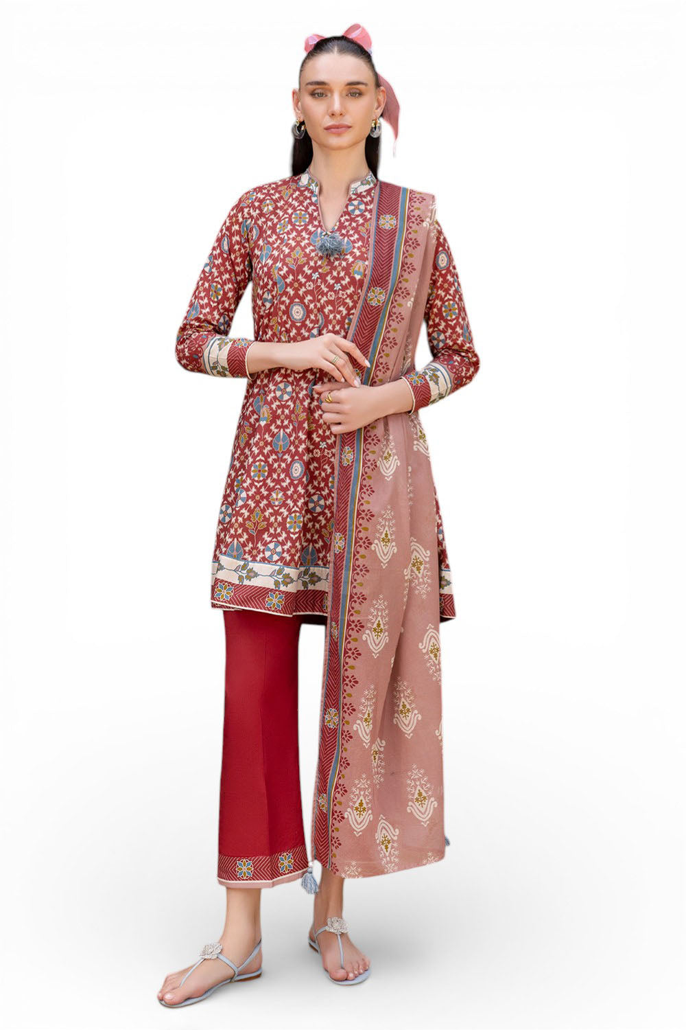 3 Piece Printed Cambric Suit With Lawn Dupatta