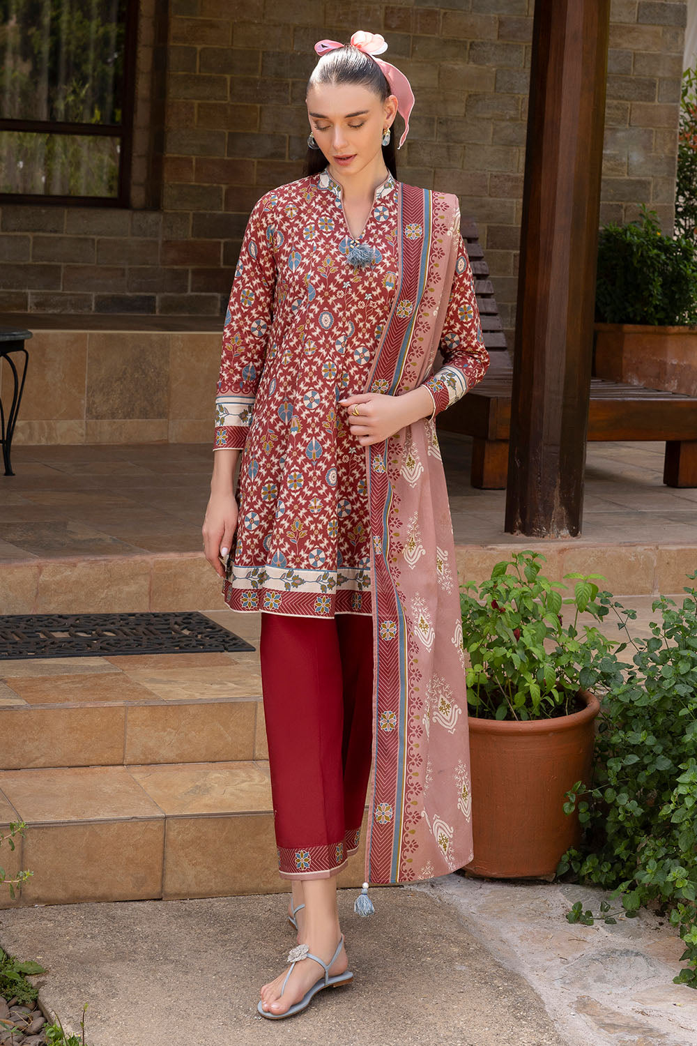 3 Piece Printed Cambric Suit With Lawn Dupatta