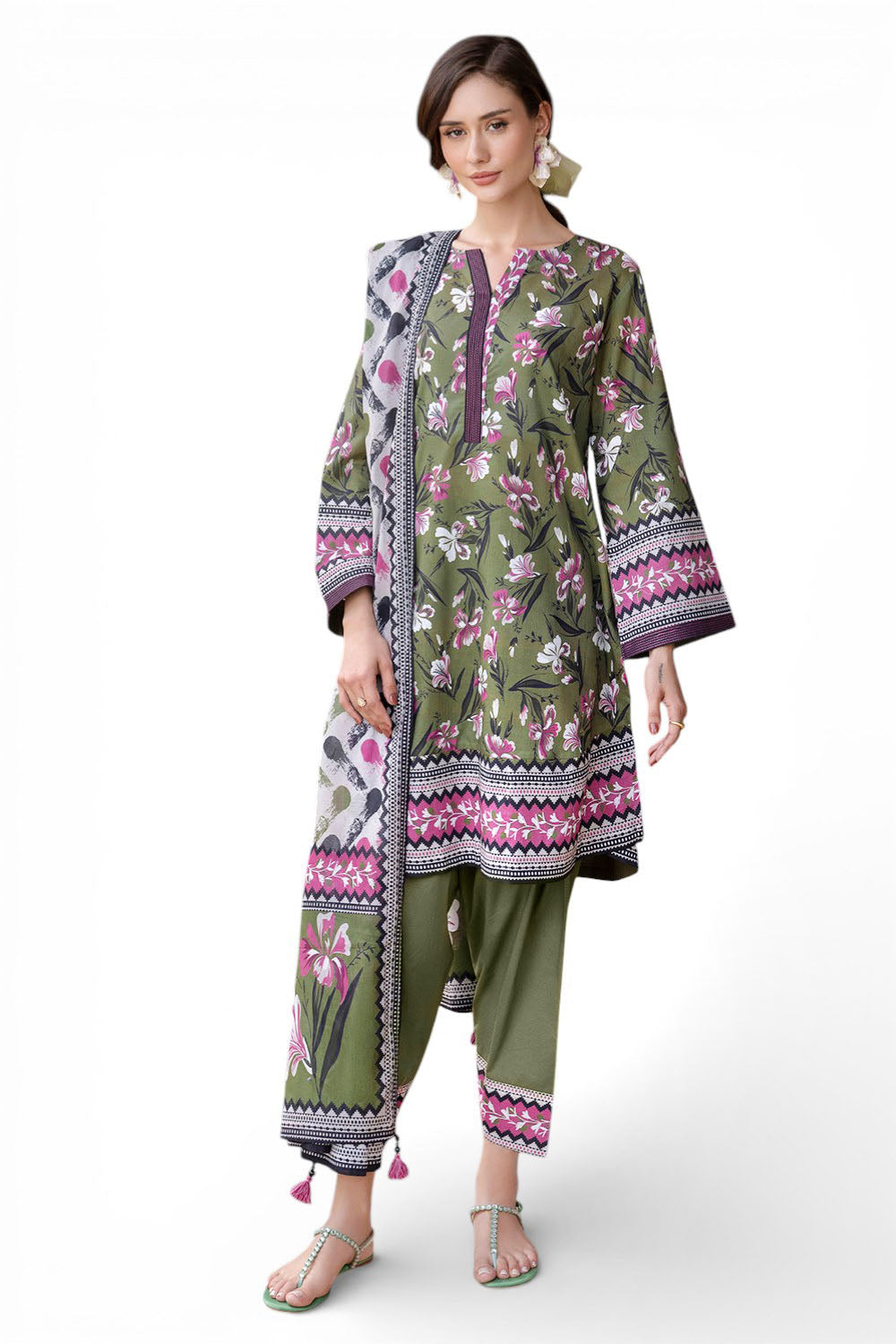 3 Piece Printed Cambric Suit with Lawn Dupatta