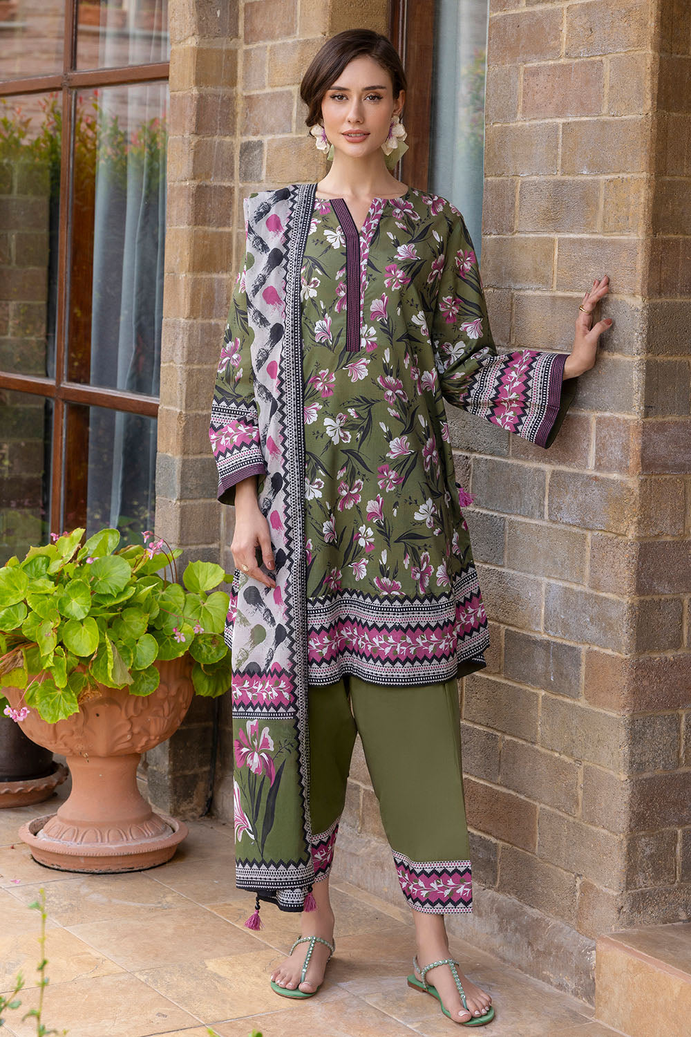 3 Piece Printed Cambric Suit with Lawn Dupatta