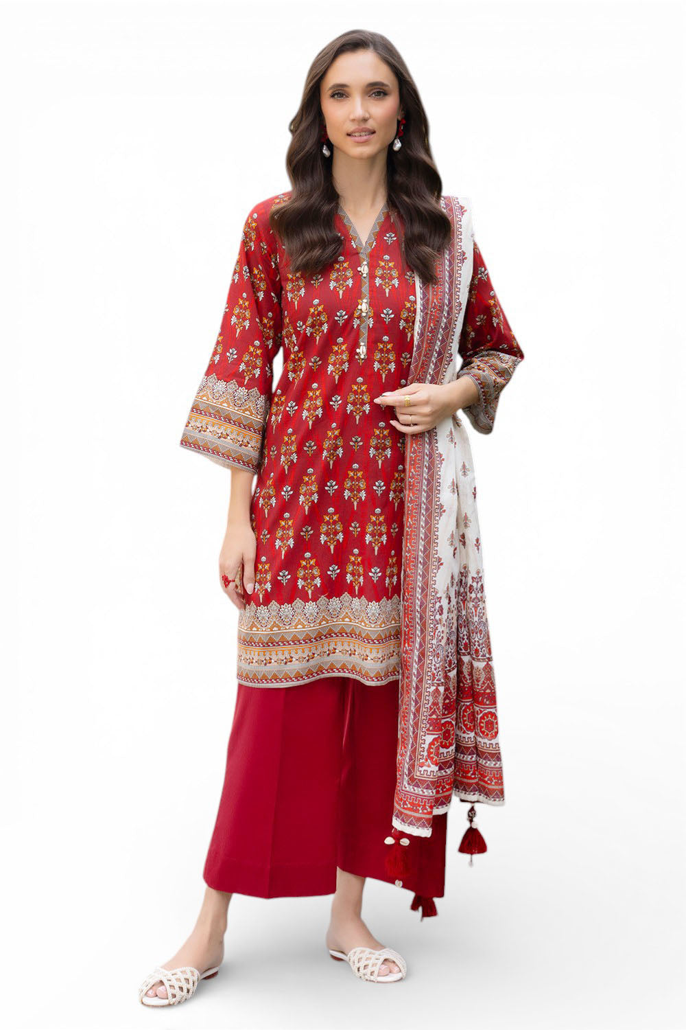 3 Piece Printed Cambric Suit with Lawn Dupatta