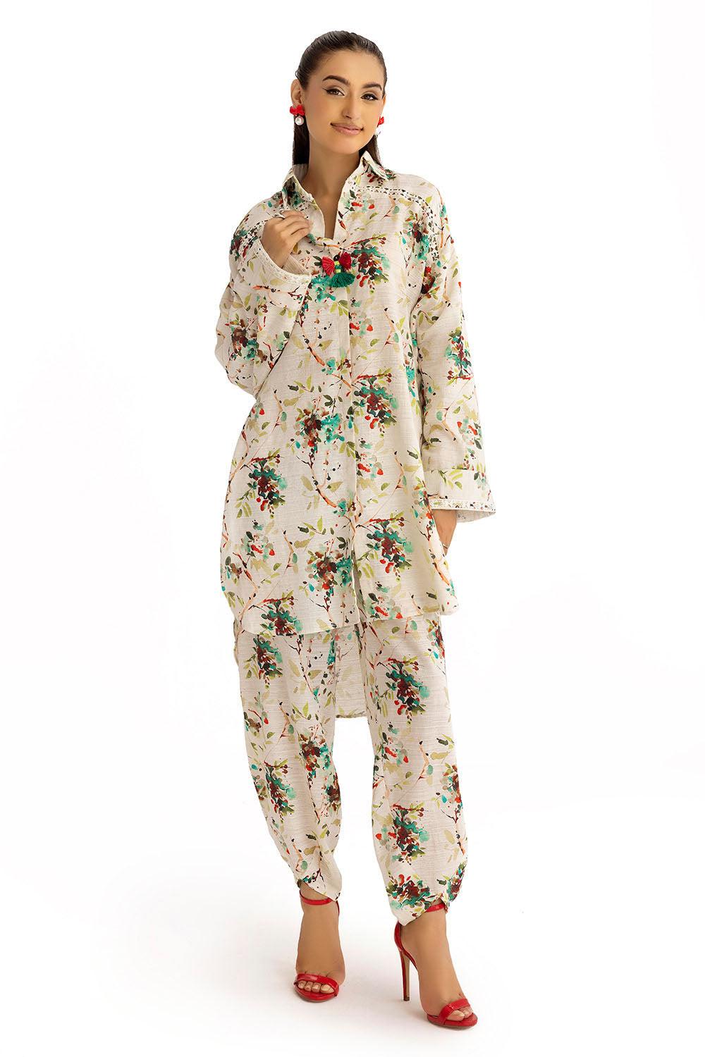 2 Piece Printed Jacquard Slub Khaddar Shirt and Trouser