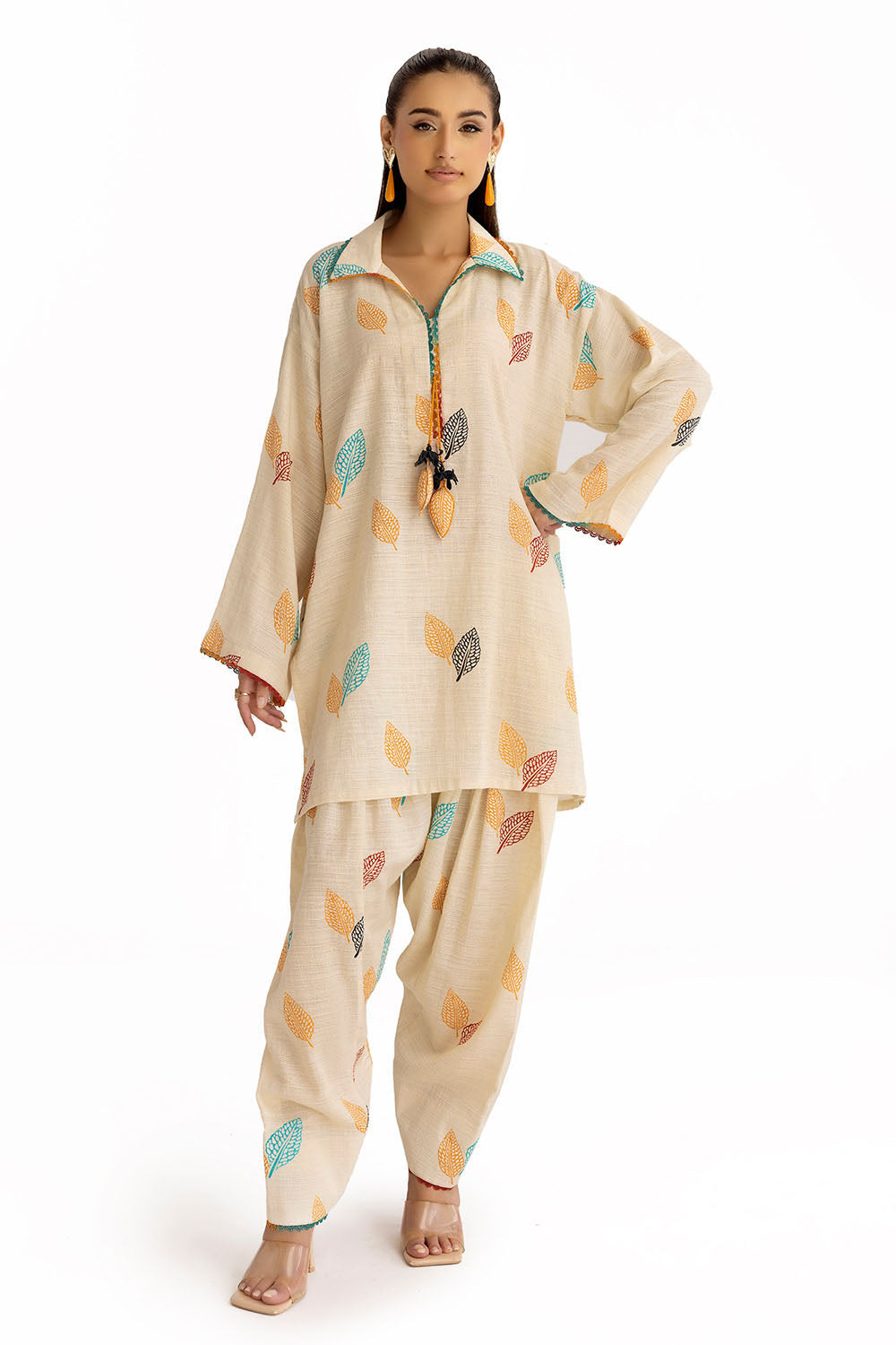 2 Piece Printed Jacquard Slub Khaddar Shirt And Trouser