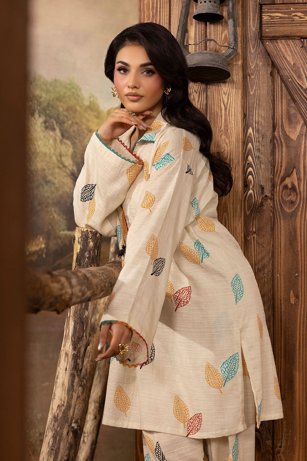 2 Piece Printed Jacquard Slub Khaddar Shirt And Trouser