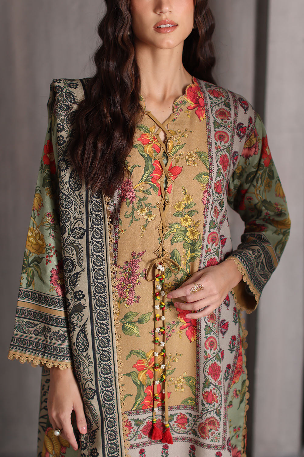 3 Piece Printed Karandi Suit with Printed Karandi Dupatta