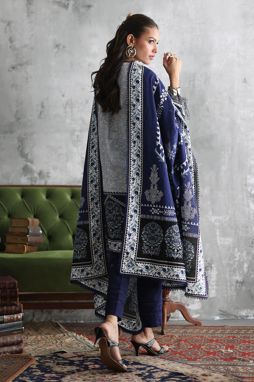 3 Piece Embroidered Printed Khaddar Suit with Printed Khaddar Dupatta