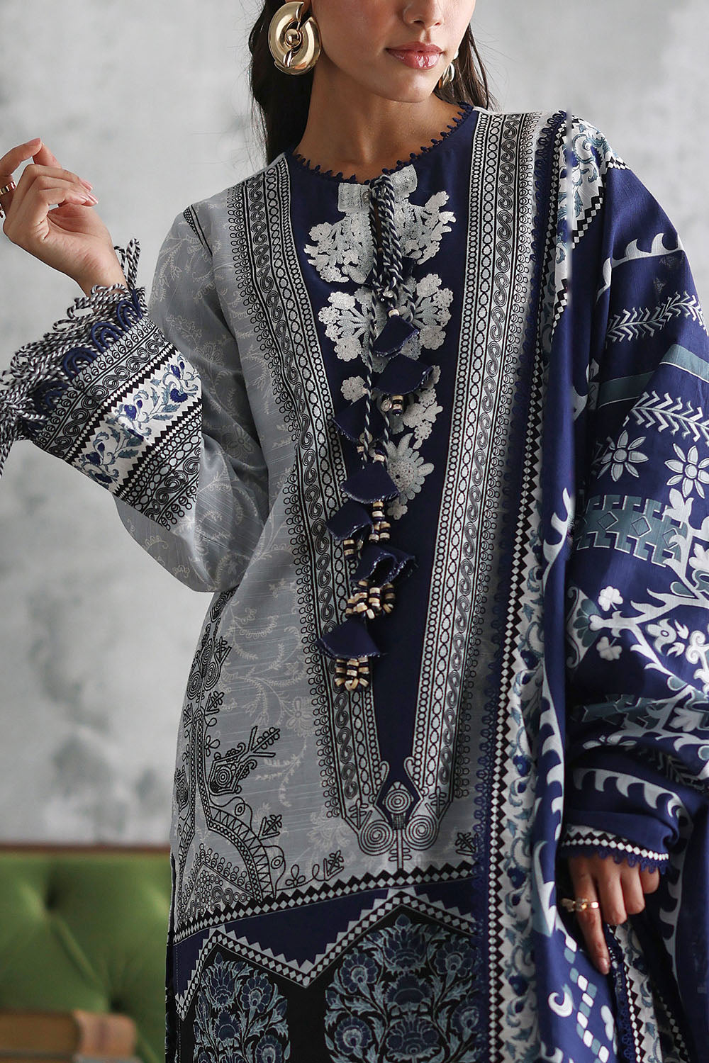 3 Piece Embroidered Printed Khaddar Suit with Printed Khaddar Dupatta