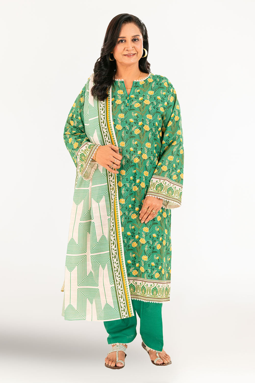 3 Piece Printed Khaddar Suit With Dupatta
