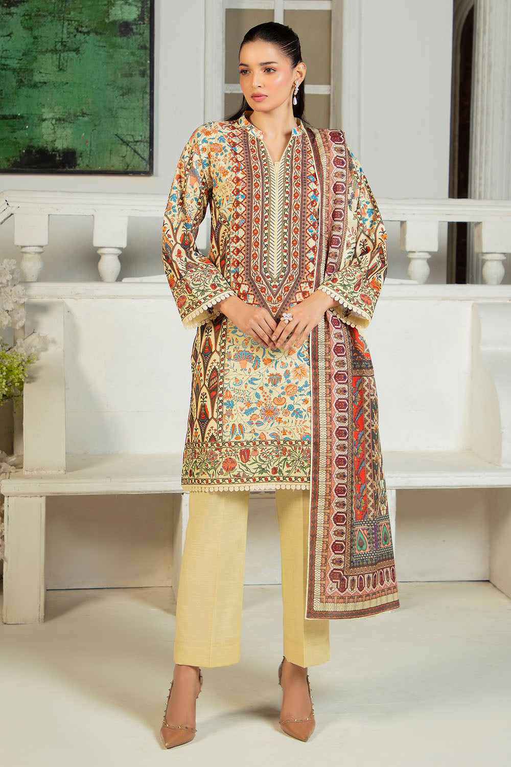 3 Piece Printed Khaddar Suit with Dupatta