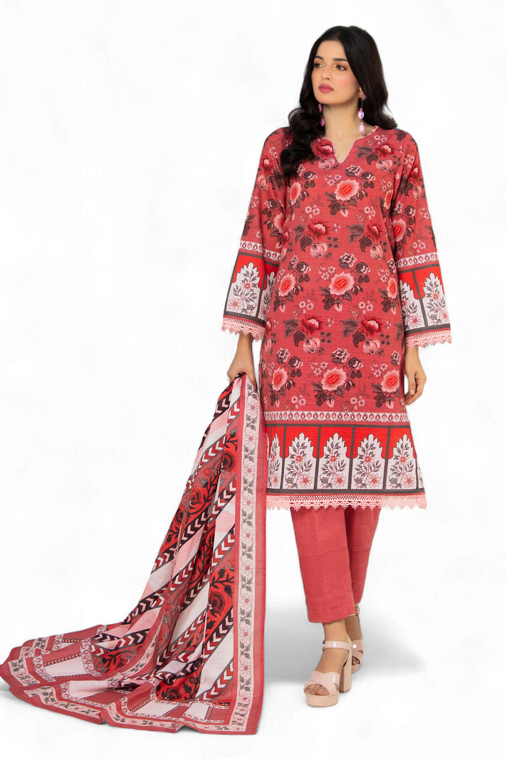 3 Piece Printed Khaddar Suit With Dupatta