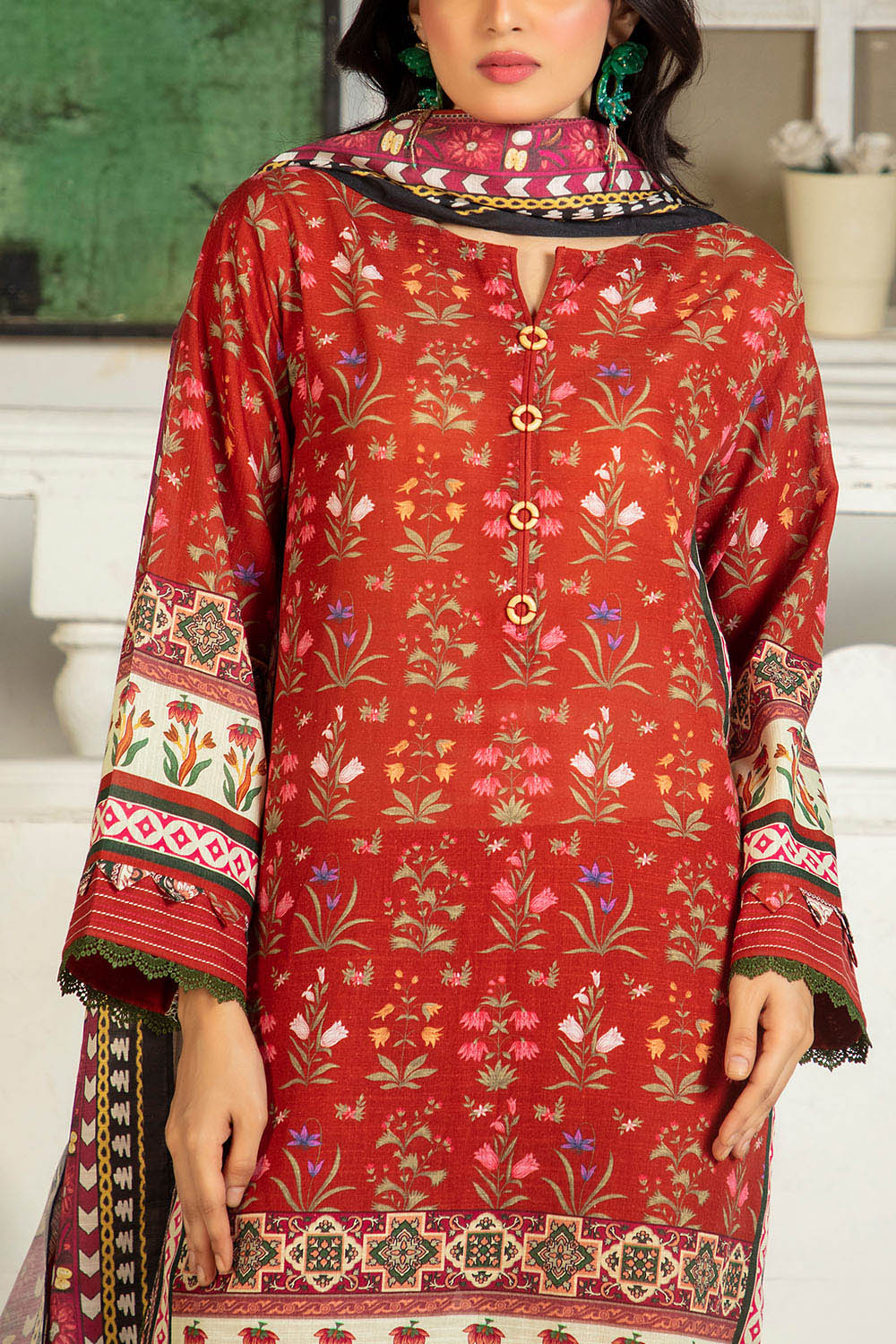 3 Piece Printed Khaddar Suit with Dupatta