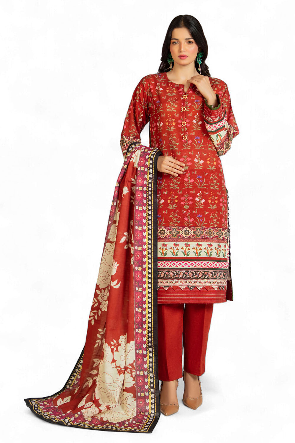 3 Piece Printed Khaddar Suit with Dupatta