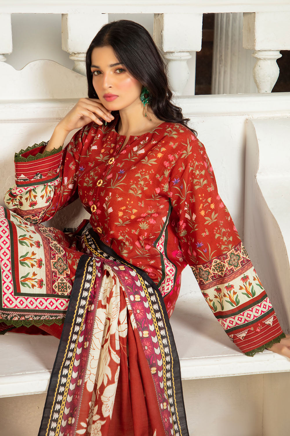 3 Piece Printed Khaddar Suit with Dupatta