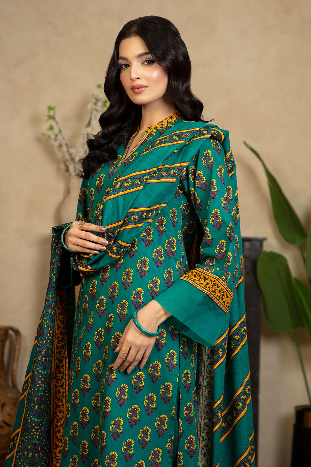 3 Piece Printed Khaddar Suit With Dupatta