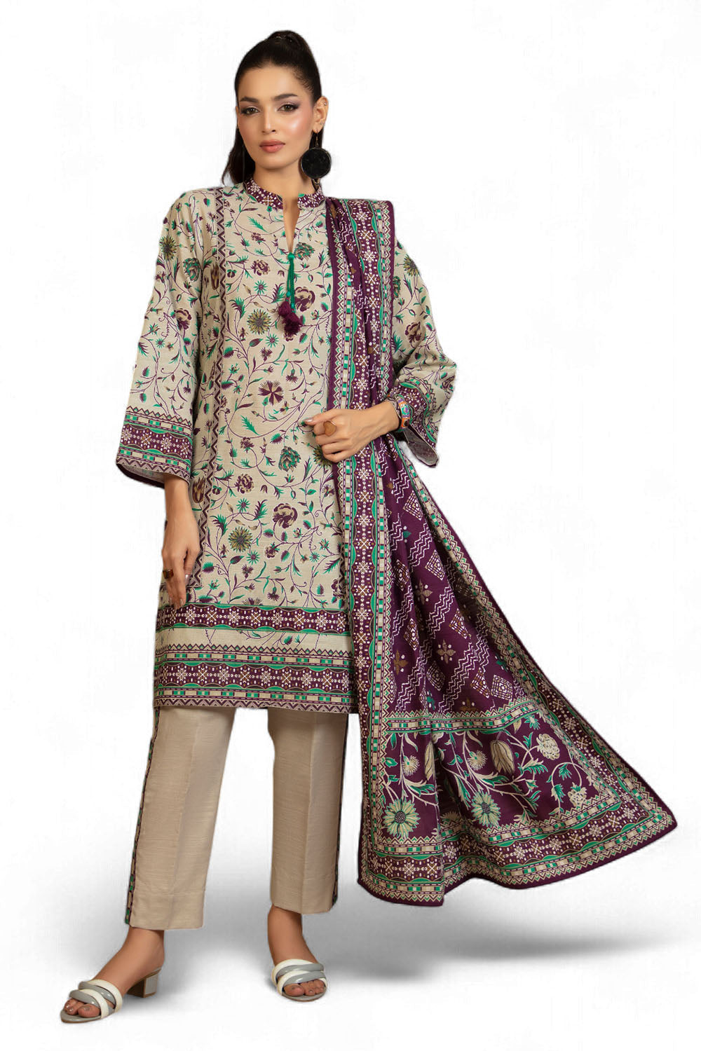 3 Piece Printed Khaddar Suit with Dupatta