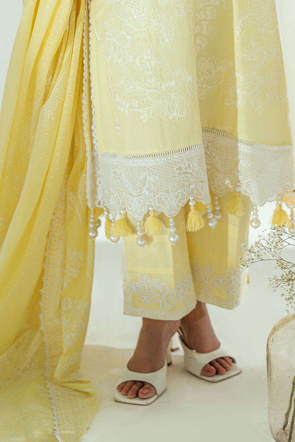 3 Piece Embroidered Lawn Suit with Lacquer Printed Denting Dupatta